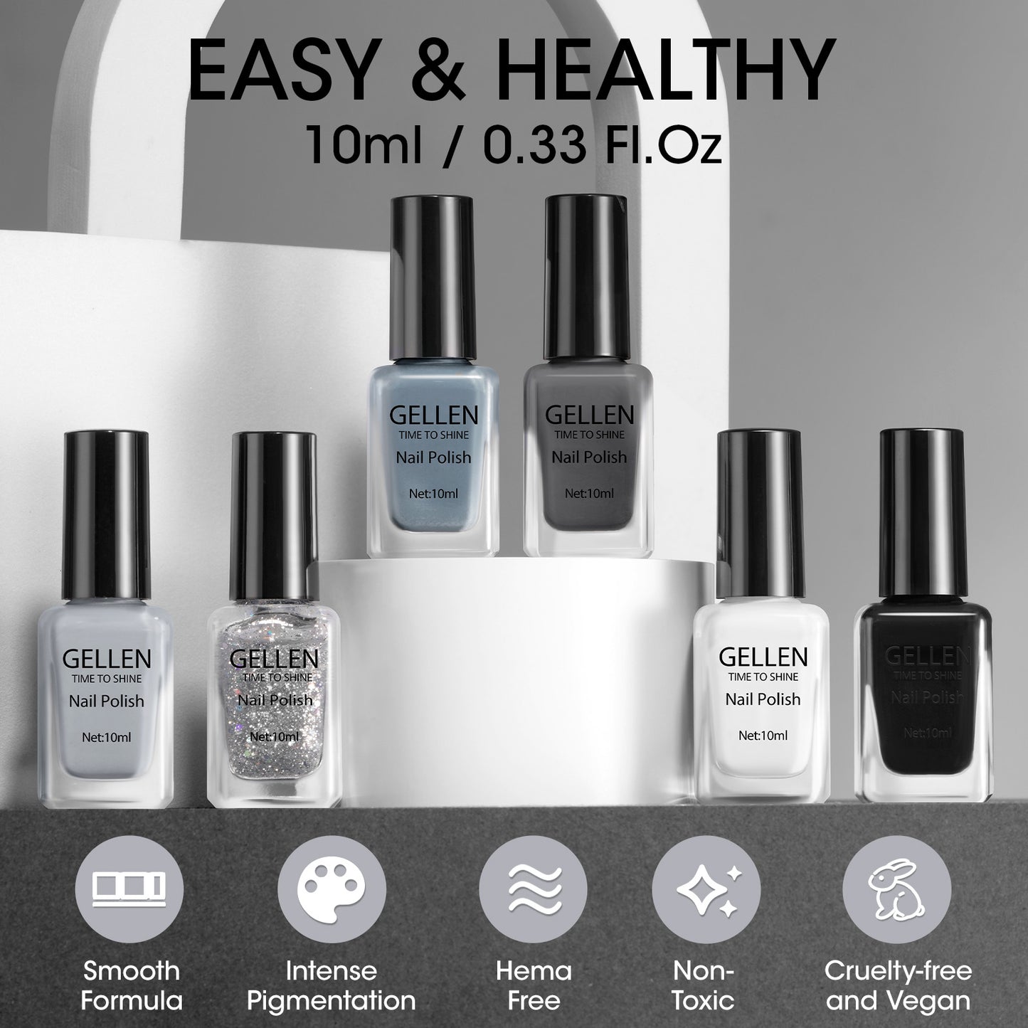 Gellen Nail Polish, Quick Air Dry 6Colors Nail Lacquer Set Winter Cold Tone Trendy Nail Polish Kit for Nail Manicure DIY Art Home, No UV Light Needed, 0.33 oz