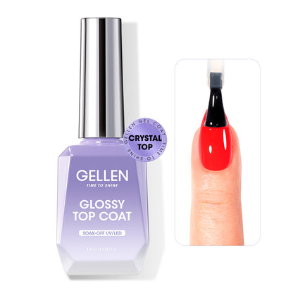 Gellen Gel Top Coat, 18ML Gel Polish Top Coat Soak Off UV Light Cured, Upgraded Crystal Glossy Top Coat Gel Nail Polish, Gel Nail Top Coat Gel Polish for Salon Nail Art Home Manicure