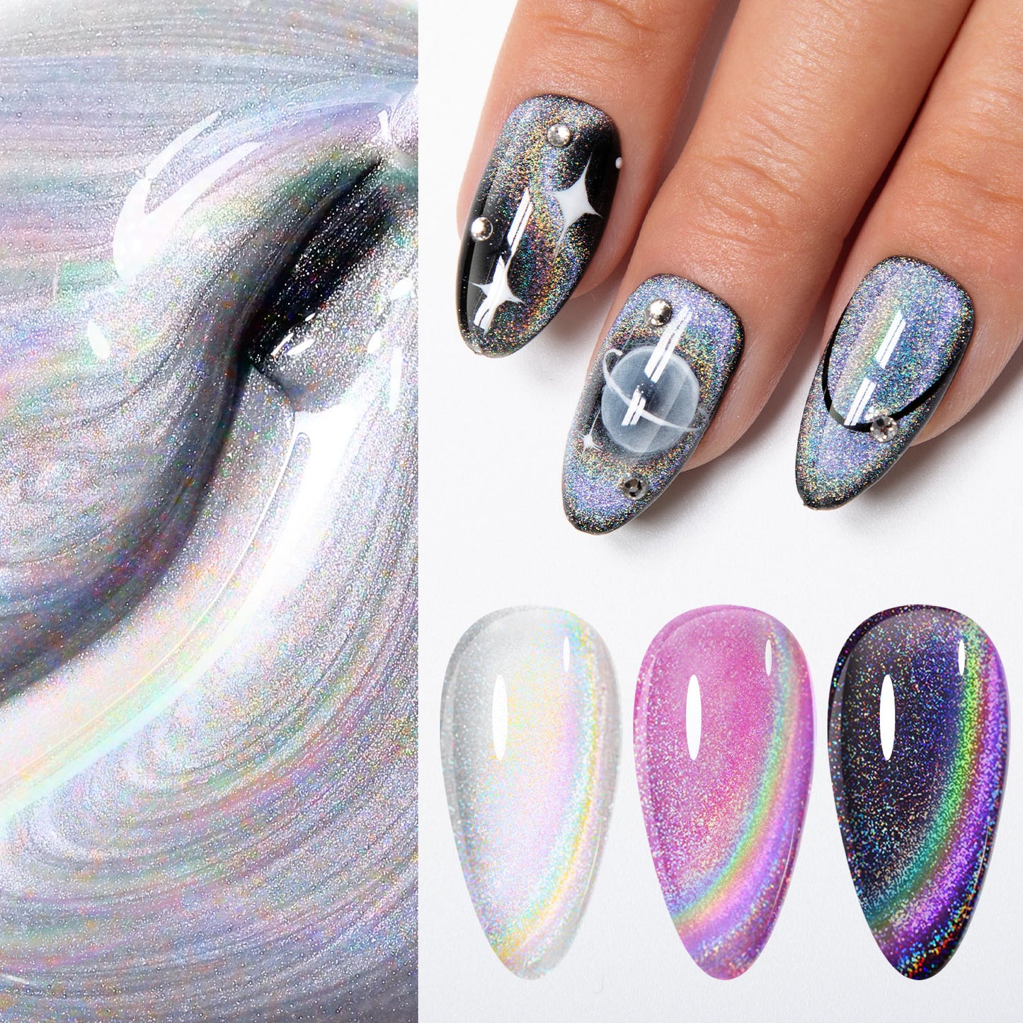 Gellen Cat Eye Gel Nail Polish, 18ml Gel Polish with Magnet Stick, Magnetic Shimmer Glitter Holographic Nail Polish Soak Off LED Gel for Nail Art DIY, Rainbow Effect