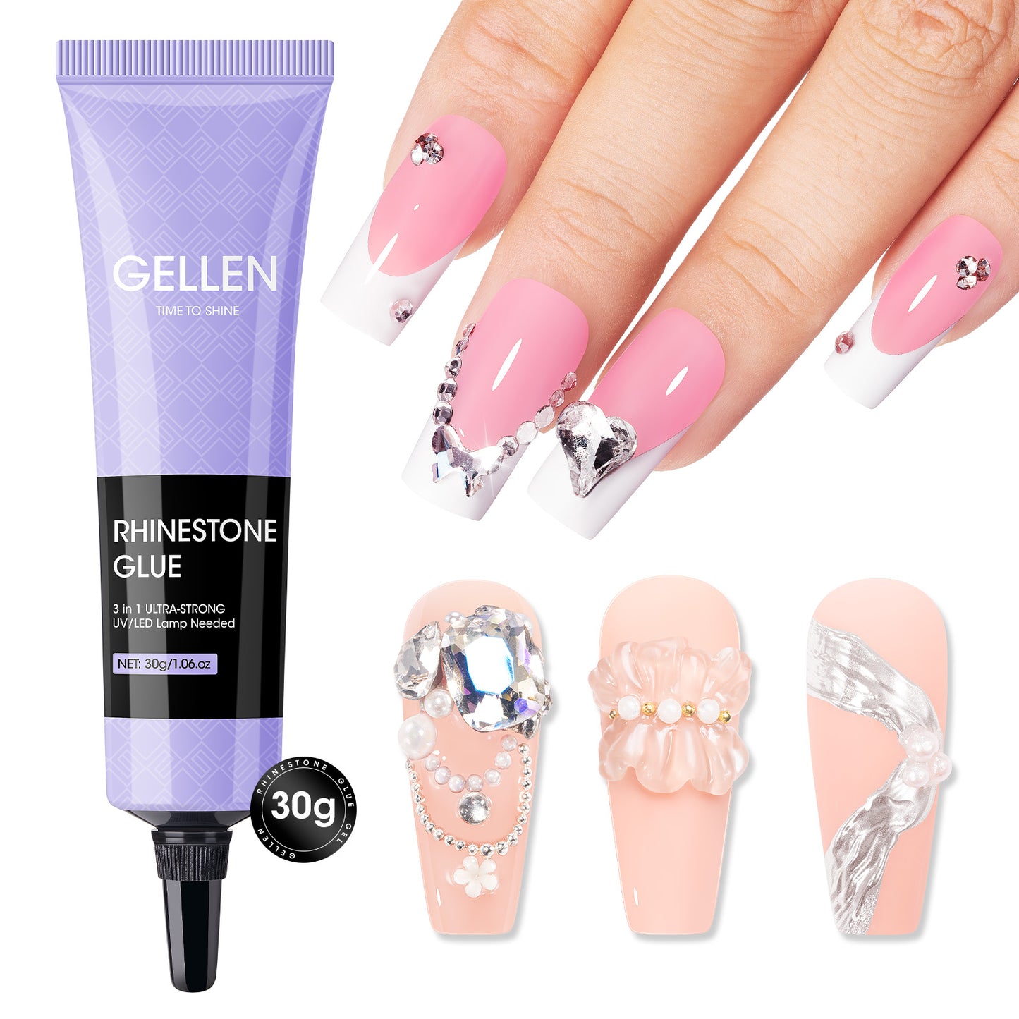 Gellen Nail Rhinestone Glue for Nails, Super Strong Adhesive Gel Nail Glue for Nail Charms Gem 3D Nails Bling Gel for Nail Art Jewel Diamonds UV Cured, 1Pc 30g