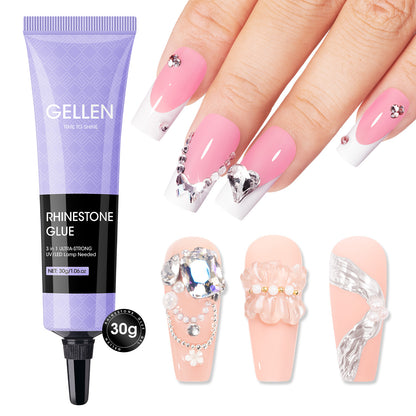 Gellen Nail Rhinestone Glue for Nails, Super Strong Adhesive Gel Nail Glue for Nail Charms Gem 3D Nails Bling Gel for Nail Art Jewel Diamonds UV Cured, 1Pc 30g