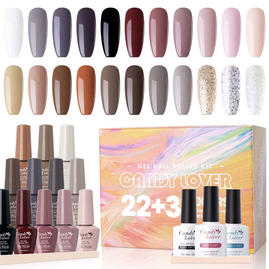 Candy Lover Gel Nail Polish Kit with Top Coat Base Coat Matte Coat 22 Colors UV Gel Polish, Charming Classy Nudes Gel Nail Colors, Gel Nail Polish Sets, Nail Gel Polish Gift Gel Nail Polish