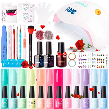 Gellen 12 Colors Bright and Pastels Gel Nail Polish Starter Kit - with 72W UV/LED Nail Lamp