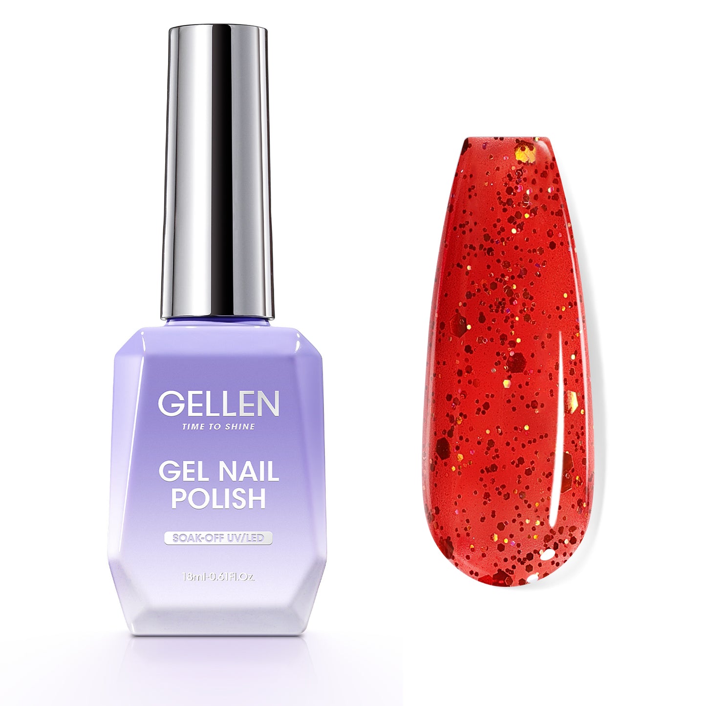 Gellen Glitter Gel Nail Polish, 18ml Hot Red Gel Polish No Wipe Soak Off Long Lasting Glossy UV Gel for Salon Manicure Nail Art, Christmas Gifts for Women Girls