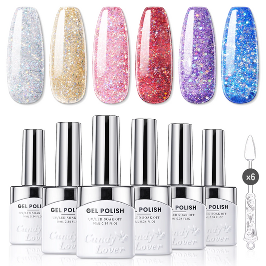 Candy Lover Gel Nail Polish, Blue Purple Pink Red Glitter Nail Gel Polish, UV Nail Polish Gel