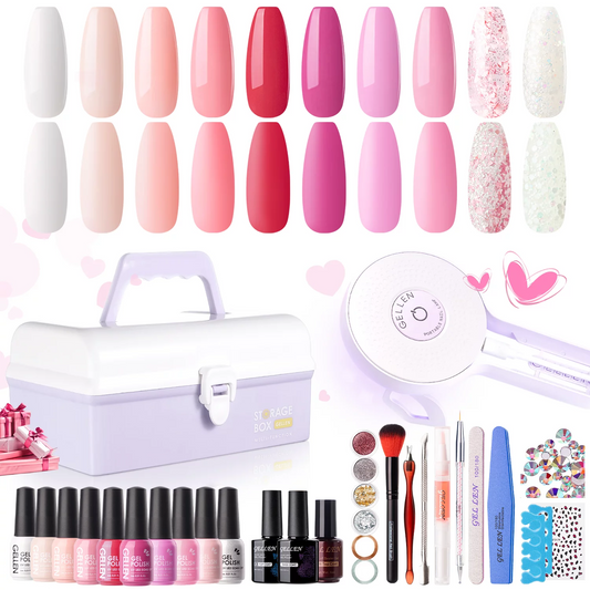 Gellen Gel Nail Polish Starter Kit with UV Lamp, 10 Colors Rose Lover Gel Polish with 36W Nail Lamp, All-In-One Gel Nail Polish Kit, Top Base Coat Nail Tools Manicure Set & Storage Box