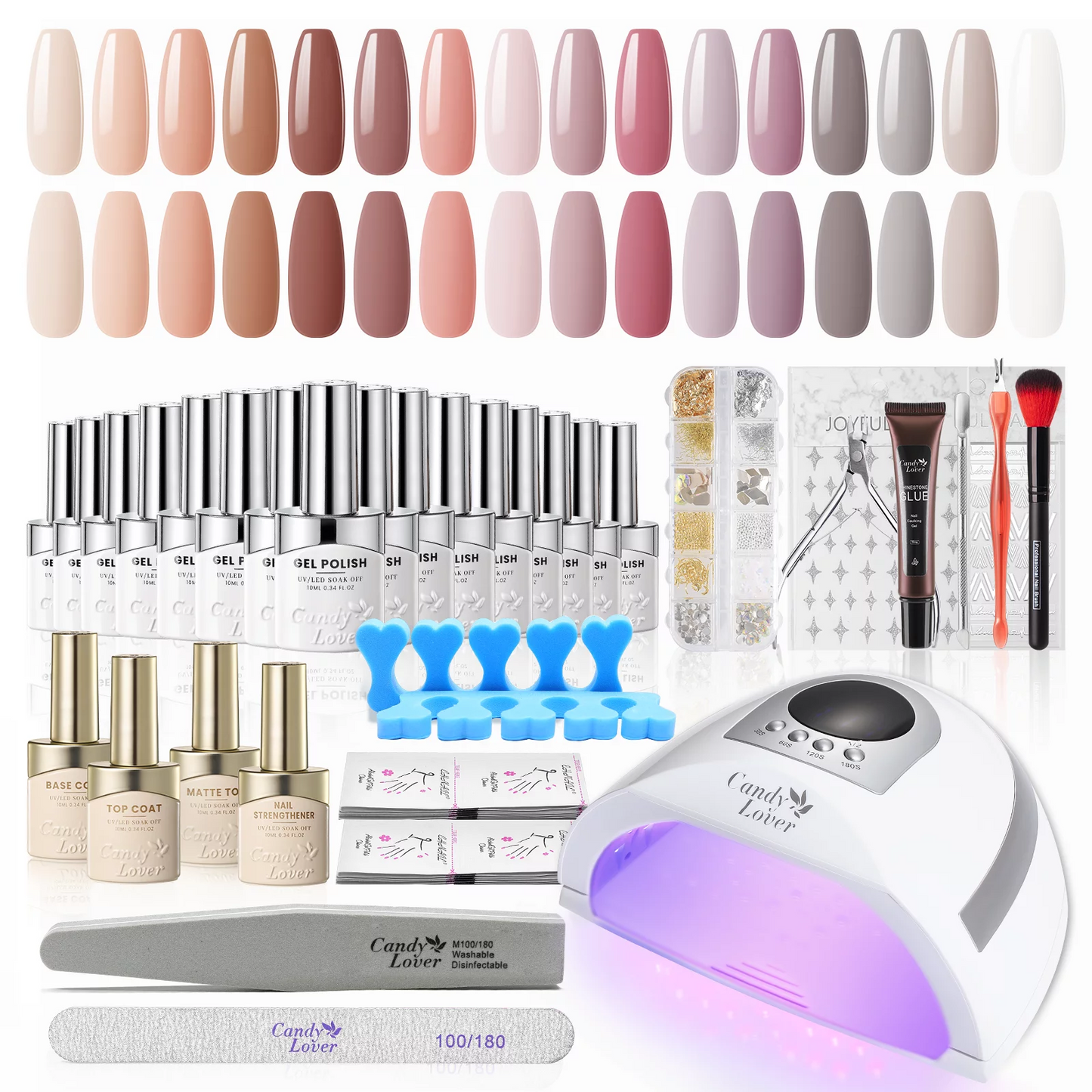 Candy Lover Gel Nail Kit with UV Lamp, 16 Neutral Colors Gel Nail Polish Set, 132W UV Nail Light & Nail Art Accessories