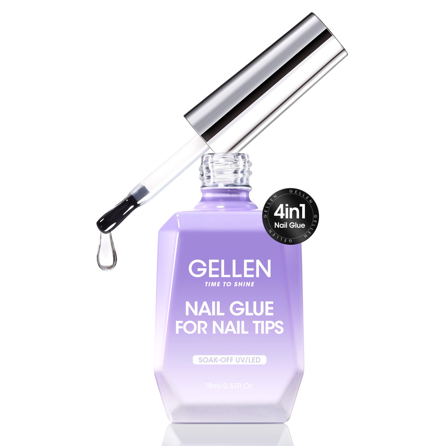 Gellen Nail Glue Gel for Nail Tips, 18ML4-in-1 UV Light Needed Nail Gel As Base Gel, As Rhinestone Glue for Nail Art, As Nail Tips Glue for Press on Acrylic and False Nails and As Strengthener Gel