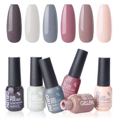 Gellen 6 Pcs Gel Nail Polish Kit - Nudes Grey Gel Polish Set Soak off LED Nail Lamp Light Nudes Gel Manicure Kit Gifts for Her