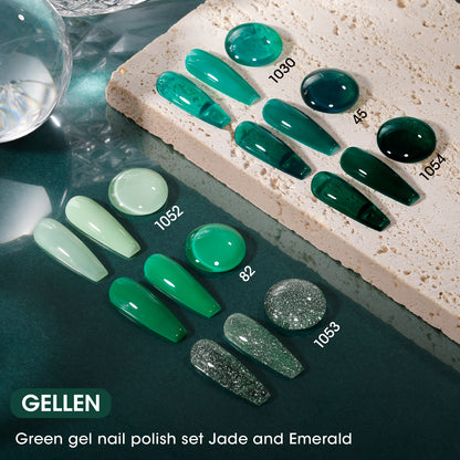 Gellen Emerald Green Gel Polish - 6 Colors Glassy Semi Sheer Jade Green Gel Polish Set Soak Off UV Cure DIY Nail Art Gifts for Christmas