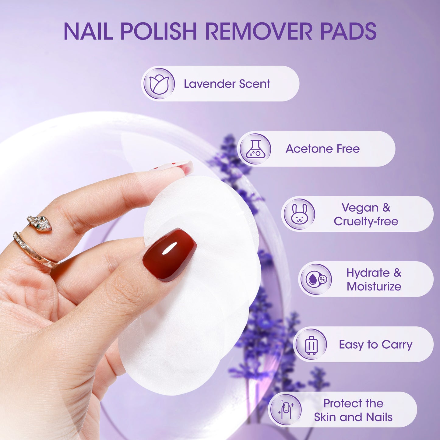 Gellen 140pcs Nail Polish Remover Pads, Remover Wipes for Regular Nail Polish, Non-Acetone Travel Wets Bulk Set for Clearing Nail Polish Salon Home, Lavender Scent