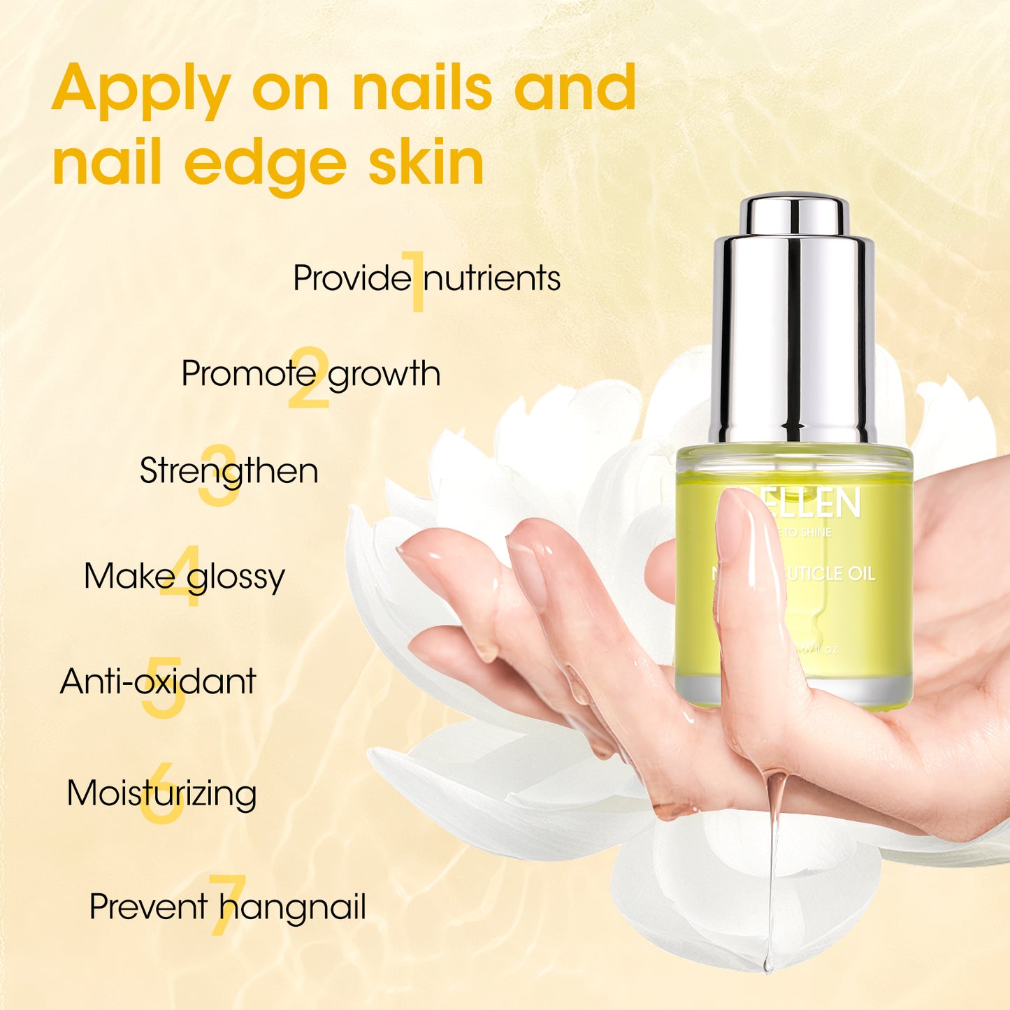 Gellen Organic Nail Cuticle Oil for Nails Strength, 20ml 0.67 Fl.Oz Fingernail Nourishing Oil for Hydrating, Moisturizing, Strengthening