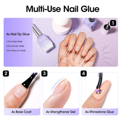 Gellen Nail Glue Gel for Nail Tips, 18ML4-in-1 UV Light Needed Nail Gel As Base Gel, As Rhinestone Glue for Nail Art, As Nail Tips Glue for Press on Acrylic and False Nails and As Strengthener Gel