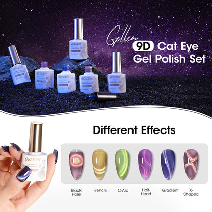 Gellen Cat Eye Gel Nail Polish Kit with Magnet, 6×10ml Dual Colour Natural Glitter Gel Polish Set, Soak off Nail Gel At Home Salon Use