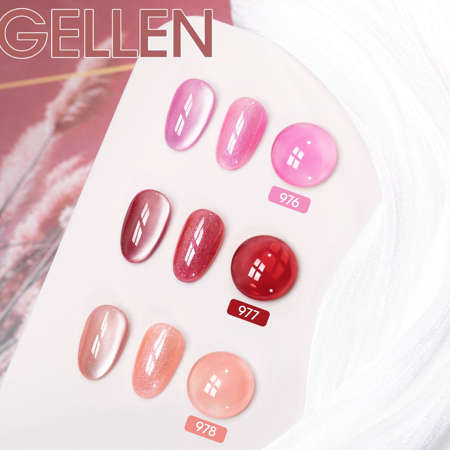 Gellen 6×8ml Gel Nail Polish Kit with Magnet, Natural 4 Effects Cat Eye & Blooming & Shimmer & Nude Gel Polish Set, Soak off Nail Gel At Home Salon Use, Orange Red Pink Series