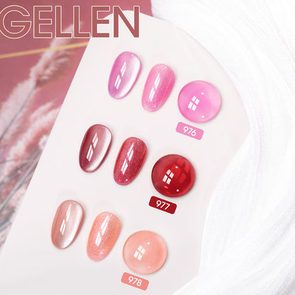 Gellen 6×8ml Gel Nail Polish Kit with Magnet, Natural 4 Effects Cat Eye & Blooming & Shimmer & Nude Gel Polish Set, Soak off Nail Gel At Home Salon Use, Orange Red Pink Series