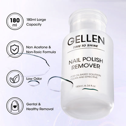 Gellen Nail Polish Remover, 180ML Non Acetone Gentle Nail Polish Remover for Regular Nail Polish, Unscented Nail Polish Remover with Easy Push-down Pump, 6.34 fl oz