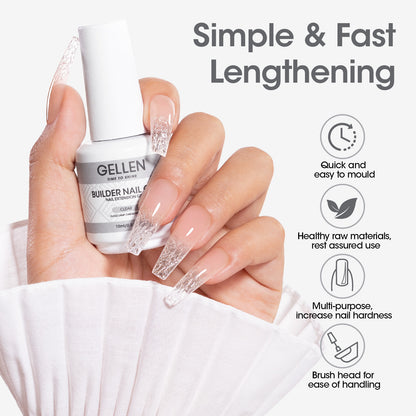 Gellen Builder Nail Gel, 9 in 1 Clear Gel Builder for Nail Thickening, LED Nail Lamp Cured Hard Gel Builder Gel Nail Polish Base Gel Extension Gel Building Gel