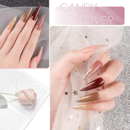 Candy Lover Jelly Gel Nail Polish, 6 Sheer Nudes Milky Pink Glitter Colors Gel Polish Kit with Top Coat and Base Coat, UV Gel Polish, No Wipe Nail Polish