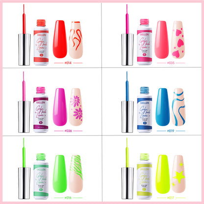 Gellen Gel Liner Nail Polish, 6 Colors Red Pink Green Nail Art Gel Nail Polish Set, Gel Polish Soak Off UV Cure Gel Built Thin Nail Brush Valentine's Day Gifts for Women