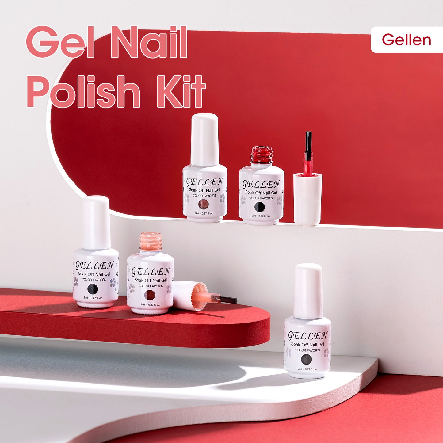 Gellen 6×8ml Gel Nail Polish Kit with Magnet, Natural 4 Effects Cat Eye & Blooming & Shimmer & Nude Gel Polish Set, Soak off Nail Gel At Home Salon Use, Orange Red Pink Series