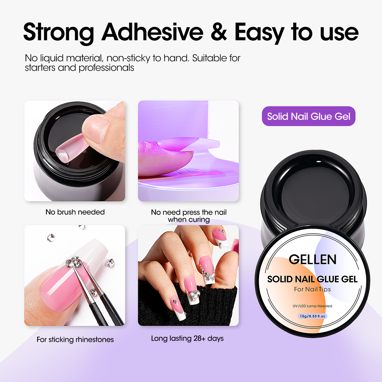 Gellen French Tips Gel Nail Kit - 240 Pcs Pink Long Square, Salon Acrylic Nail Kits Including Gel Top Coat and Base Coat, UV Lamp, Solid Nail Glue Gel, Nail Charms for French Tip Manicure