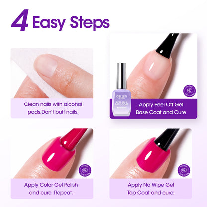 Gellen Peelable Base Coat, 18ML No Wipe Clear UV Base Coat Gel Nail Polish, Soak Off Nail Lamp Gel Base Coat Nail Art Home Manicure