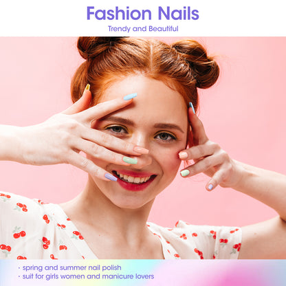 Gellen Nail Polish, Quick Air Dry 6 Colors Nail Lacquer Set Classic Macaron Trendy Nail Polish Kit for Nail Manicure DIY Art Home, No UV Light Needed, 0.33 oz Each Bottle