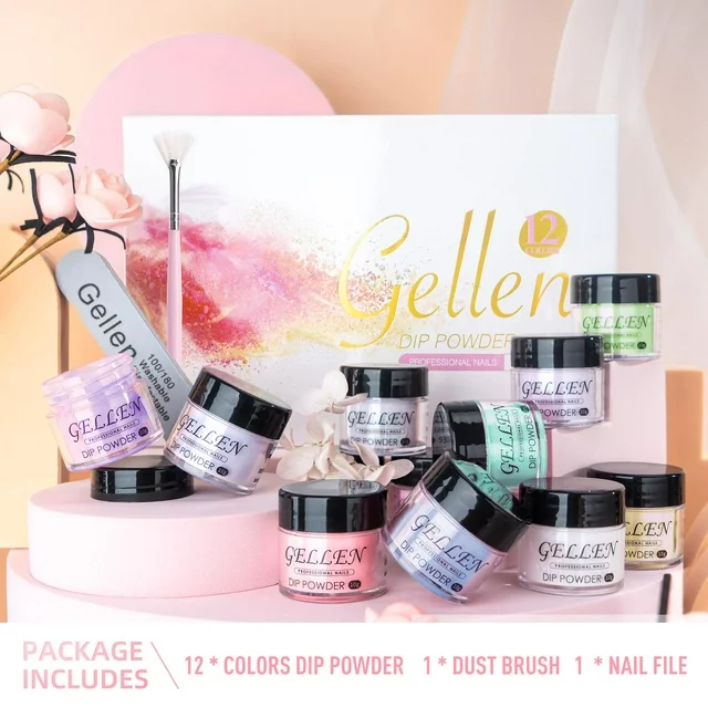 Gellen Dip Powder Nail Kit with 12 Colors Dipping Nail Powder Kit with Dust Brush and Nail File, Nail Art Rainbow Candy Series Dip Powder Set