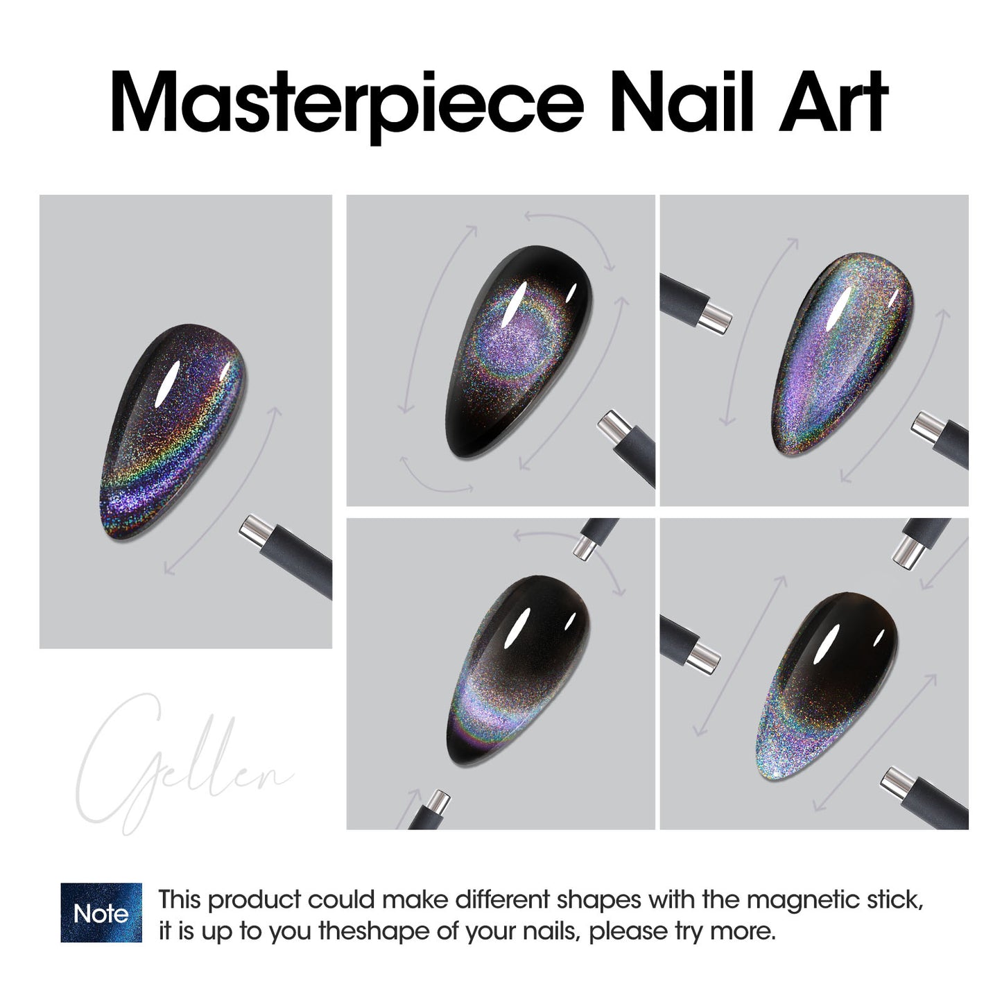 Gellen Cat Eye Gel Nail Polish, 18ml Gel Polish with Magnet Stick, Magnetic Shimmer Glitter Holographic Nail Polish Soak Off LED Gel for Nail Art DIY, Rainbow Effect