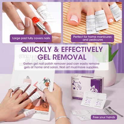 Gellen 200Pcs Gel Nail Polish Remover Pads, Acetone Gel Polish Remover Bulk Set with Nail File and Cuticle Pusher Individually Wrapped Soak Off Nails Remover Wipes for Salon Home