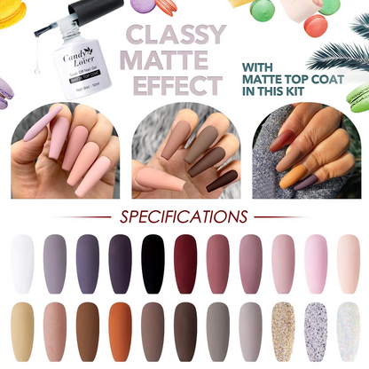 Candy Lover Gel Nail Polish Kit with Top Coat Base Coat Matte Coat 22 Colors UV Gel Polish, Charming Classy Nudes Gel Nail Colors, Gel Nail Polish Sets, Nail Gel Polish Gift Gel Nail Polish