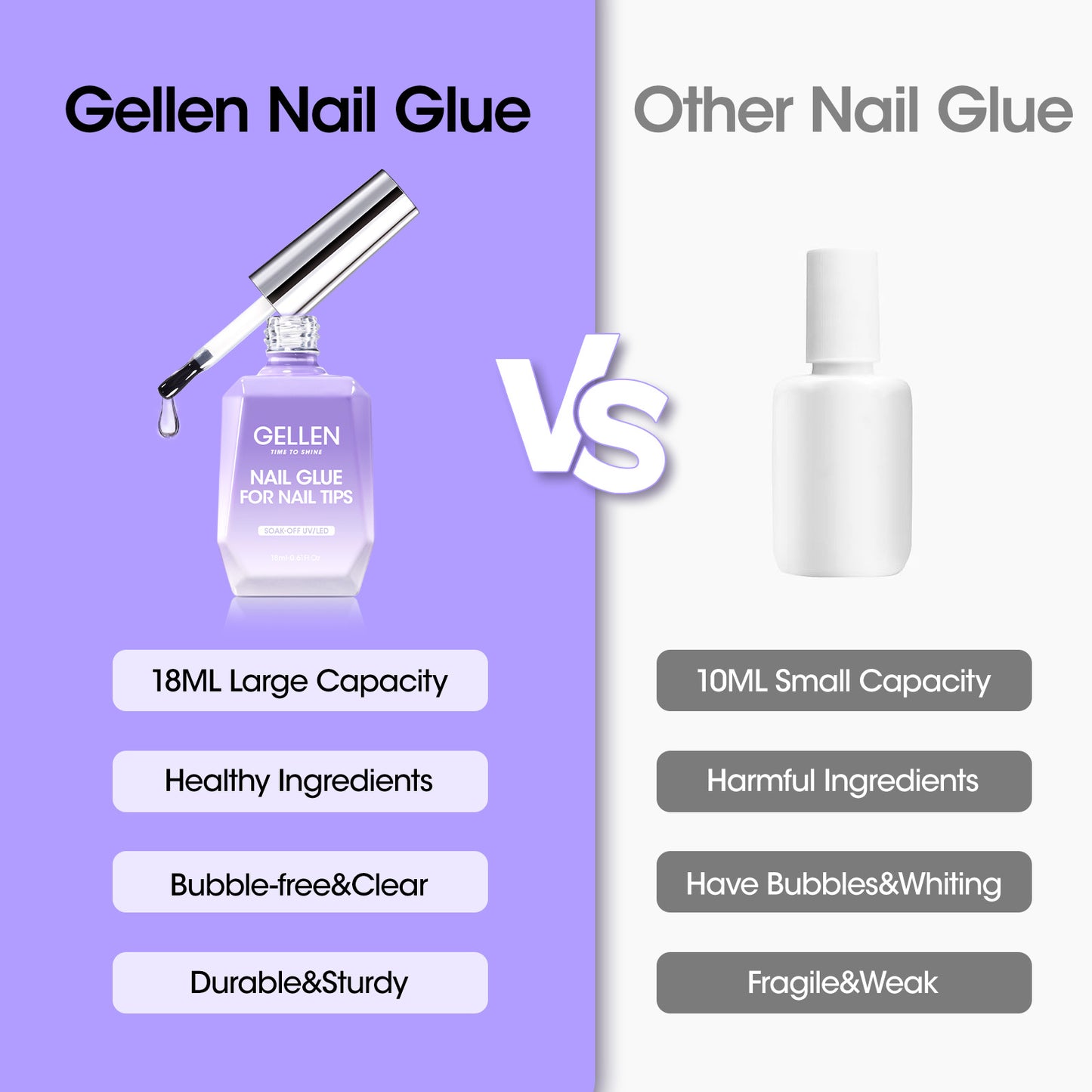 Gellen Nail Glue Gel for Nail Tips, 18ML4-in-1 UV Light Needed Nail Gel As Base Gel, As Rhinestone Glue for Nail Art, As Nail Tips Glue for Press on Acrylic and False Nails and As Strengthener Gel