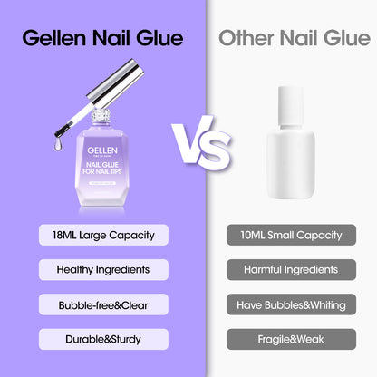 Gellen Nail Glue Gel for Nail Tips, 18ML4-in-1 UV Light Needed Nail Gel As Base Gel, As Rhinestone Glue for Nail Art, As Nail Tips Glue for Press on Acrylic and False Nails and As Strengthener Gel