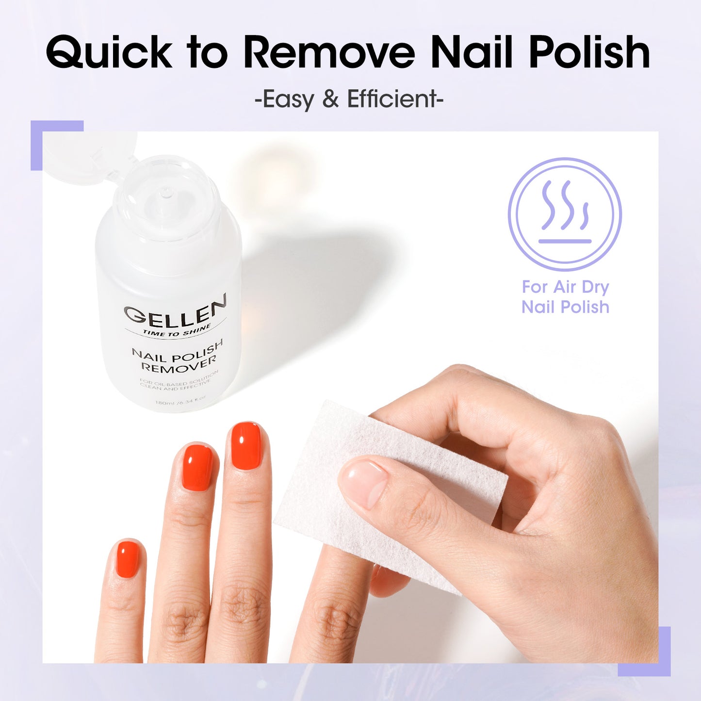 Gellen Nail Polish Remover, 180ML Non Acetone Gentle Nail Polish Remover for Regular Nail Polish, Unscented Nail Polish Remover with Easy Push-down Pump, 6.34 fl oz