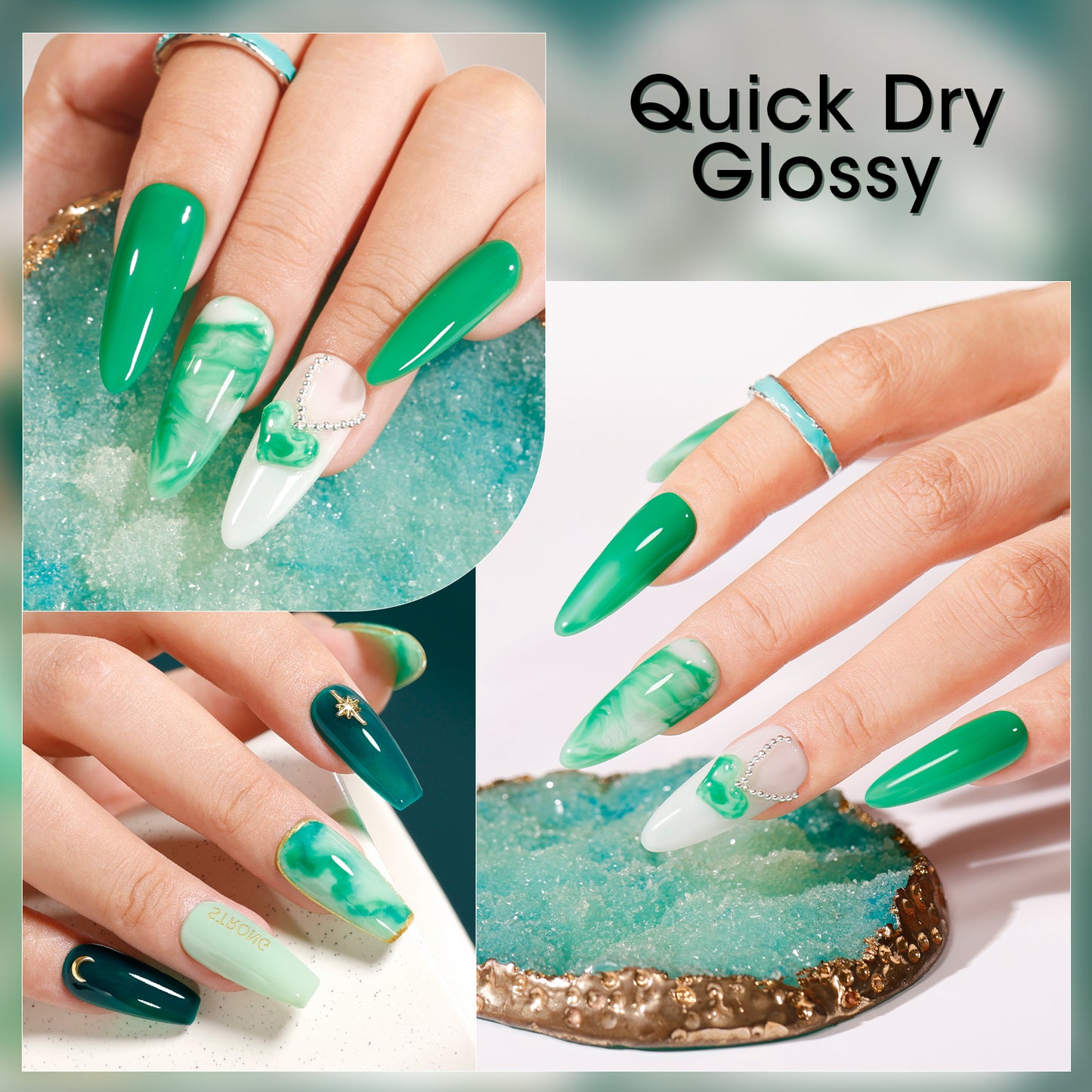 Gellen Emerald Green Gel Polish - 6 Colors Glassy Semi Sheer Jade Green Gel Polish Set Soak Off UV Cure DIY Nail Art Gifts for Christmas