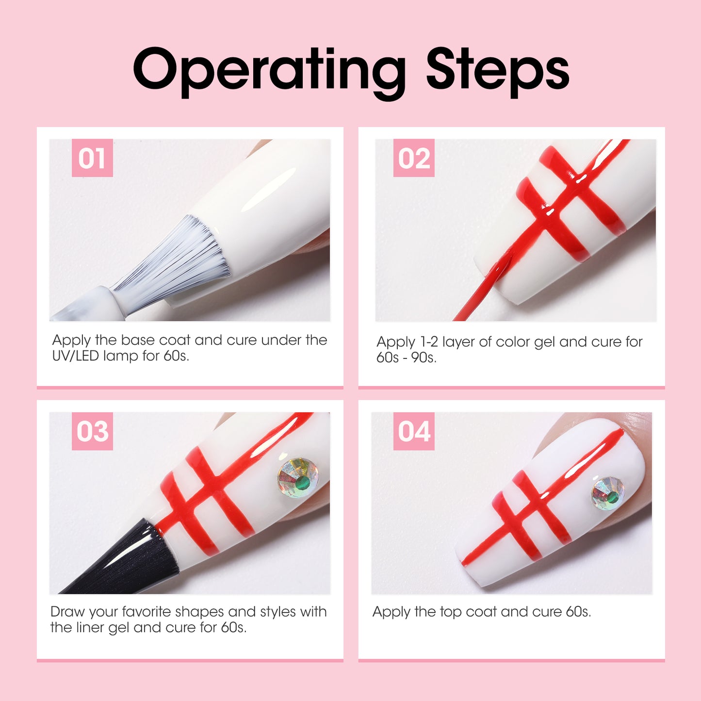 Gellen Gel Liner Nail Polish, 6 Colors Red Pink Green Nail Art Gel Nail Polish Set, Gel Polish Soak Off UV Cure Gel Built Thin Nail Brush Valentine's Day Gifts for Women