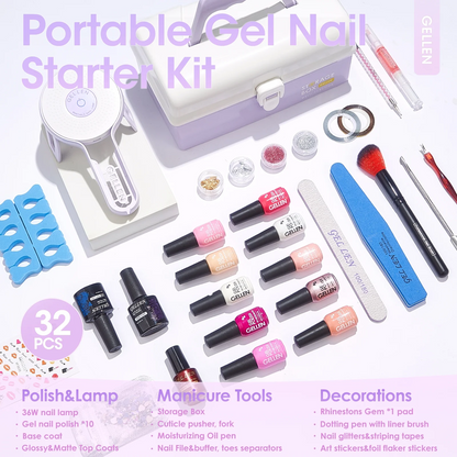 Gellen Gel Nail Polish Starter Kit with UV Lamp, 10 Colors Rose Lover Gel Polish with 36W Nail Lamp, All-In-One Gel Nail Polish Kit, Top Base Coat Nail Tools Manicure Set & Storage Box