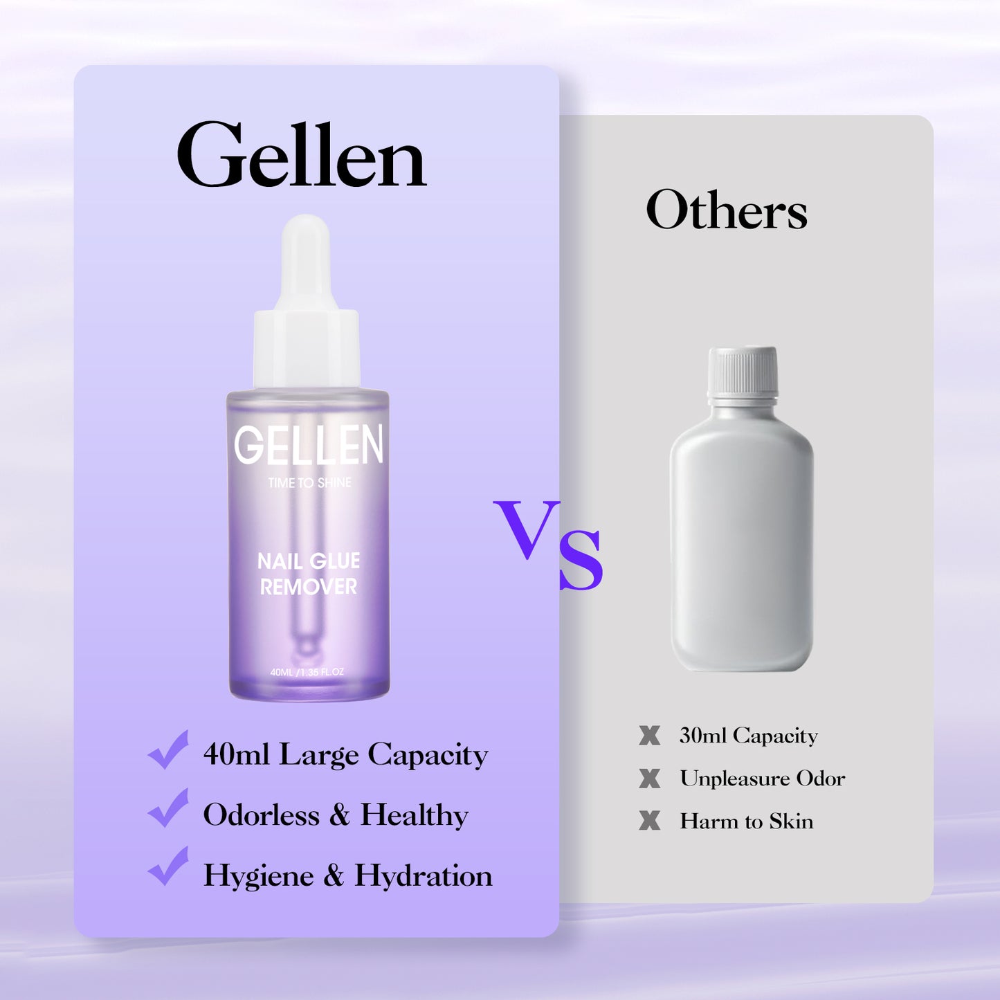 Gellen Nail Glue Remover for Press on Nails, 40ML Nail Glue Remover for UV Nail Glue, Non acetone Gentle Glue Off for Nails Glue False Tips, Odorless Easy Glue Debonder