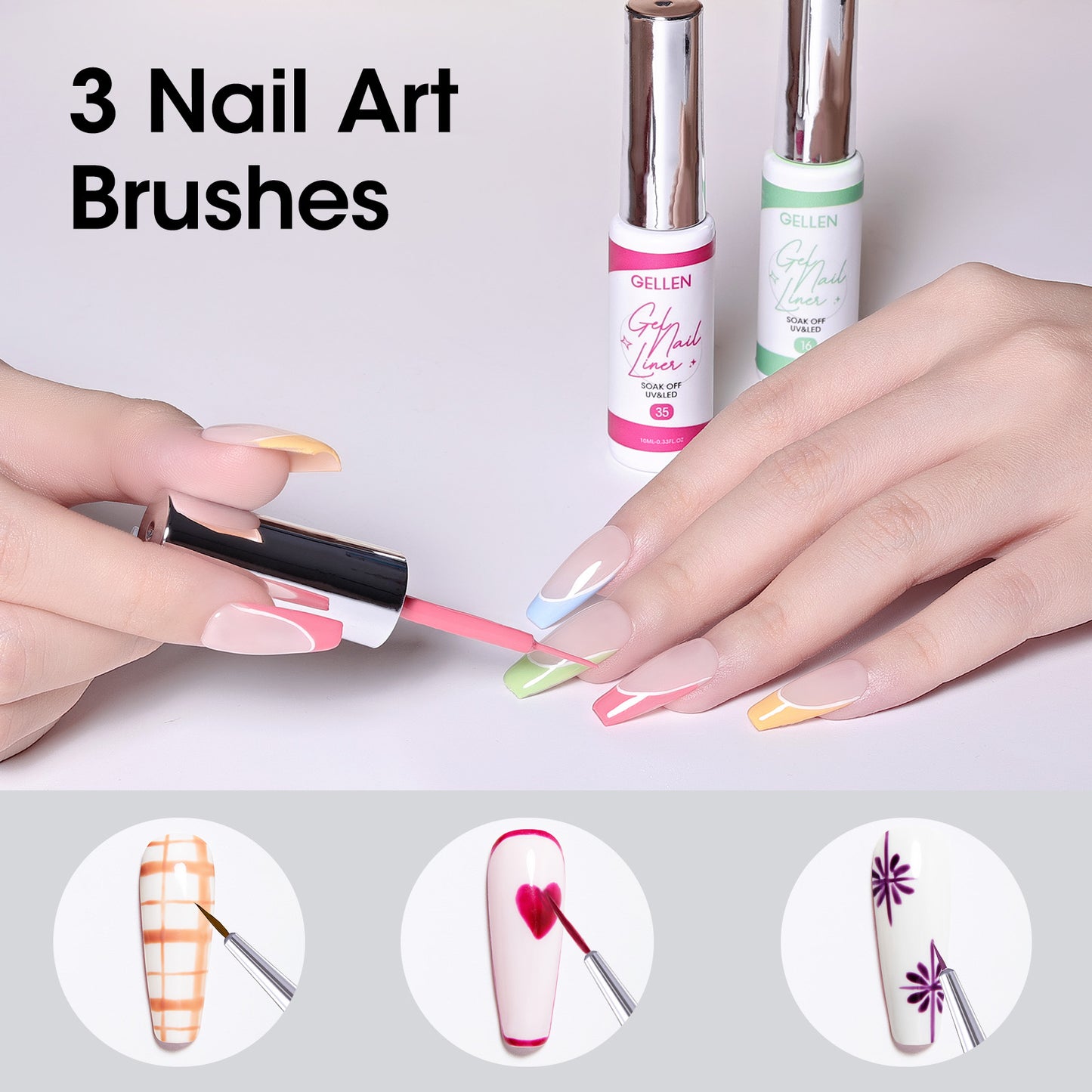 Gellen Gel Liner Nail Polish, 6 Colors Red Pink Green Nail Art Gel Nail Polish Set, Gel Polish Soak Off UV Cure Gel Built Thin Nail Brush Valentine's Day Gifts for Women