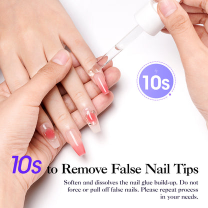 Gellen Nail Glue Remover for Press on Nails, 40ML Nail Glue Remover for UV Nail Glue, Non acetone Gentle Glue Off for Nails Glue False Tips, Odorless Easy Glue Debonder