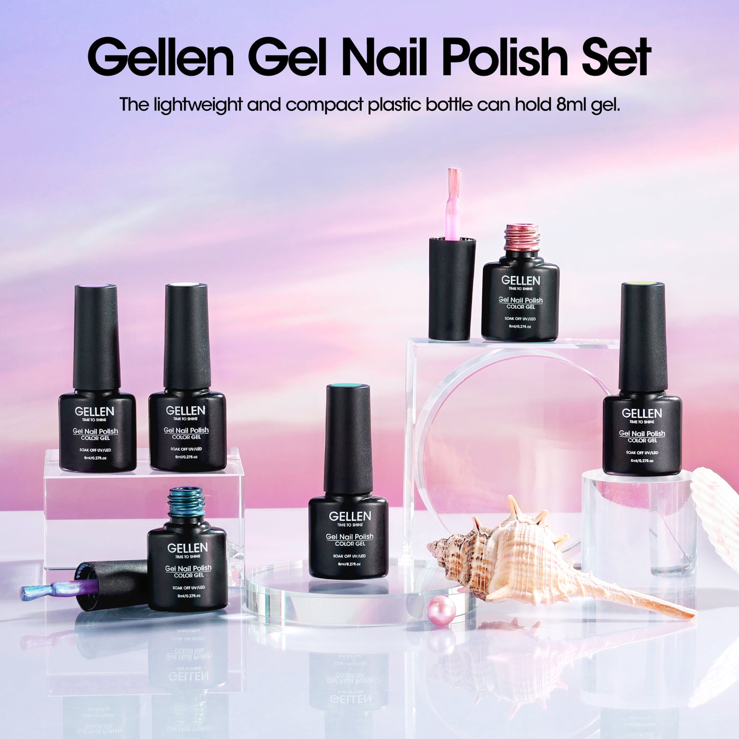 Gellen Pearl Gel Nail Polish, 6 Colors Glitter White Pink Purple Blue Yellow Green Pearl Shimmer Mermaid Gel Polish Pearlescent Shell Nail Gel Polish Set Swirl Thread Effect Nail Drawing Gel