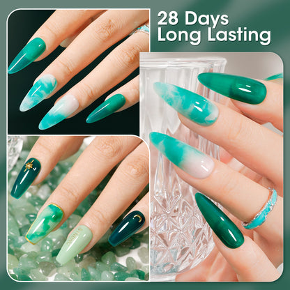 Gellen Emerald Green Gel Polish - 6 Colors Glassy Semi Sheer Jade Green Gel Polish Set Soak Off UV Cure DIY Nail Art Gifts for Christmas